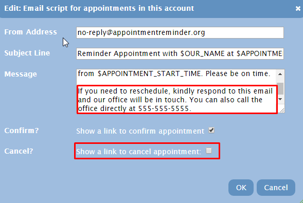 Appointment Reminder Remove Option 1